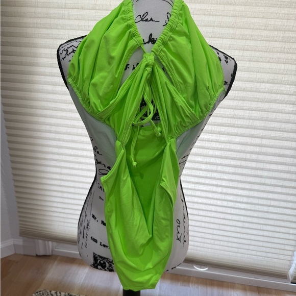 Vibrant Green Cut Out One Piece Swimsuit - Picture 3 of 4